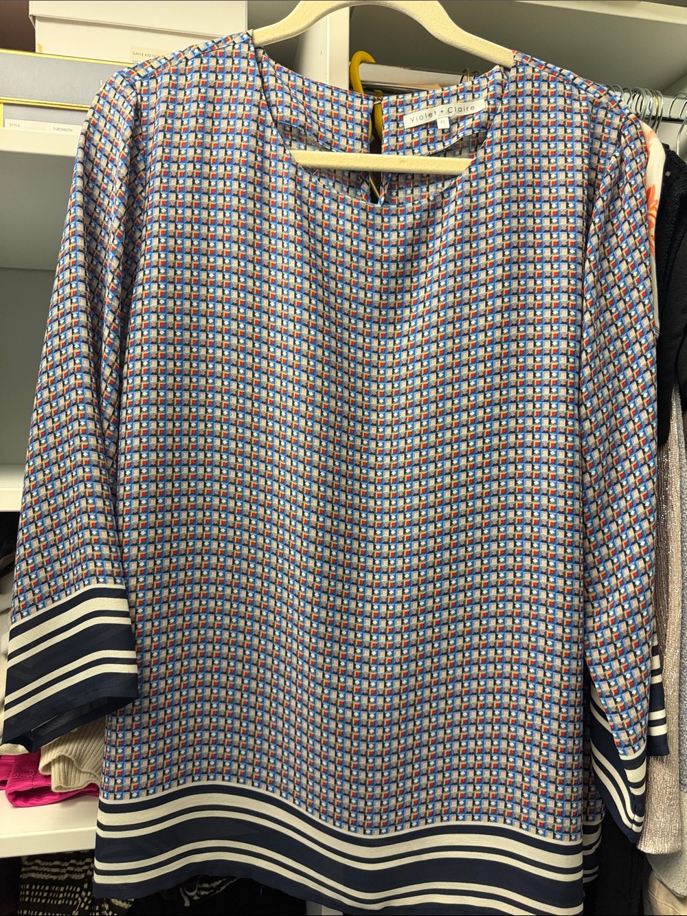 Violet & Claire Navy and Light Blue Geometric Tunic